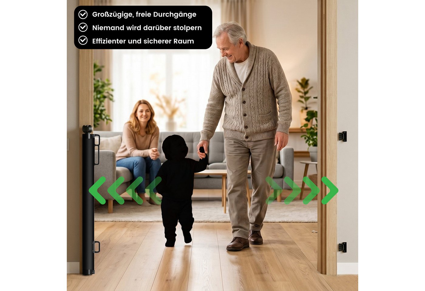 DAITORE Türschutzgitter Treppenschutzgitter ausziehbar bis 140cm~180cm für Kinder, Haustiere, Raumtrennung Absperrgitter kindersicheres Treppengitter Bild 3