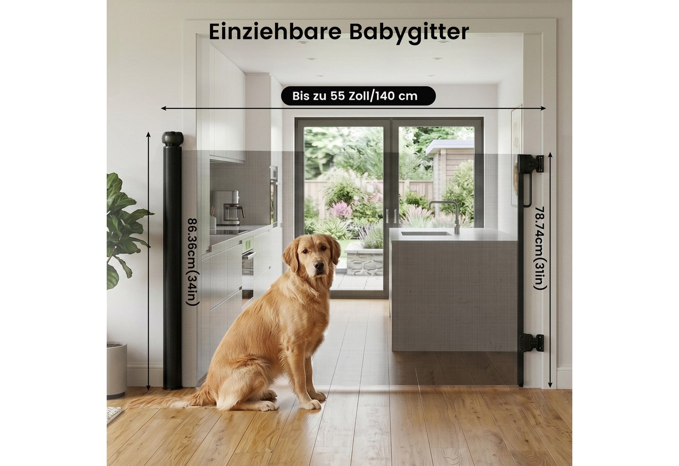 DAITORE Türschutzgitter Treppenschutzgitter ausziehbar bis 140cm~180cm für Kinder, Haustiere, Raumtrennung Absperrgitter kindersicheres Treppengitter Bild 4