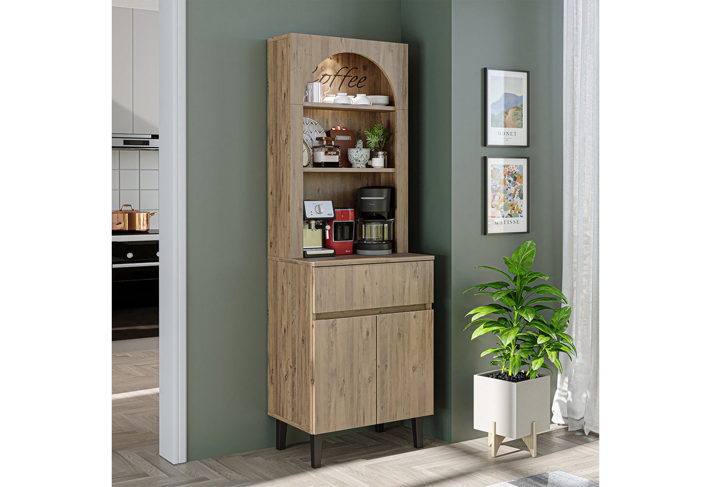 Roomart Küchenregal VENEDIK Küchenschrank 60 cm, Buffet, Schublade in 4 Farben, Buffet- & Mehrzweckschrank, LED Bogennische, Schublade, 4 Farben, 18 mm Platten Bild 3
