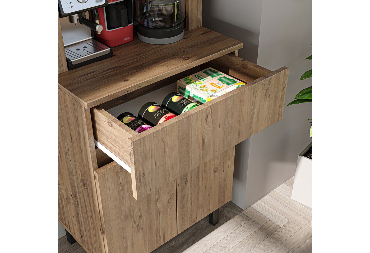 Roomart Küchenregal VENEDIK Küchenschrank 60 cm, Buffet, Schublade in 4 Farben, Buffet- & Mehrzweckschrank, LED Bogennische, Schublade, 4 Farben, 18 mm Platten Bild 4