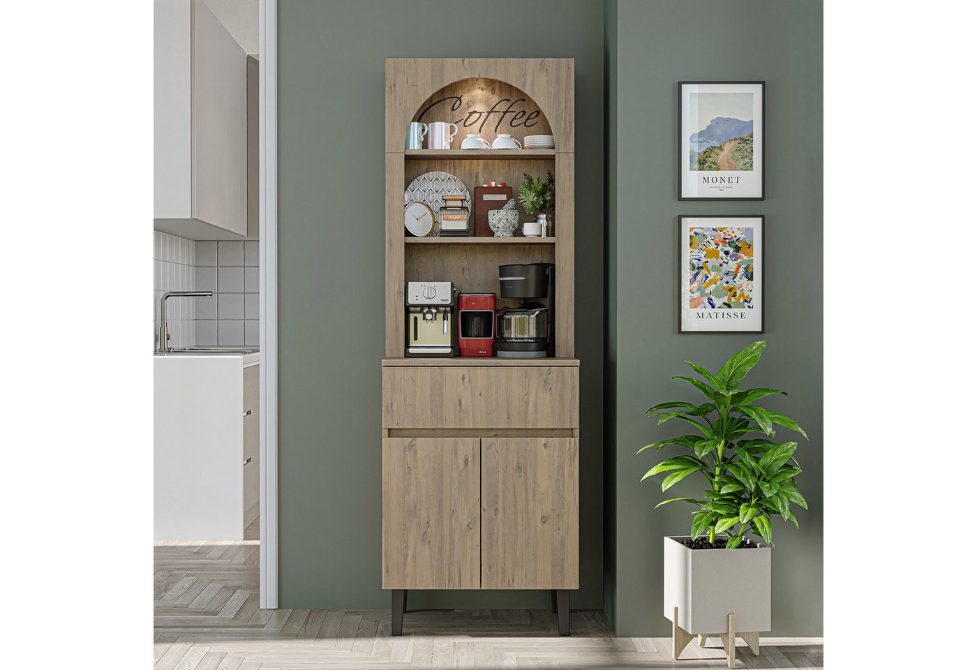 Roomart Küchenregal VENEDIK Küchenschrank 60 cm, Buffet, Schublade in 4 Farben, Buffet- & Mehrzweckschrank, LED Bogennische, Schublade, 4 Farben, 18 mm Platten Bild 5