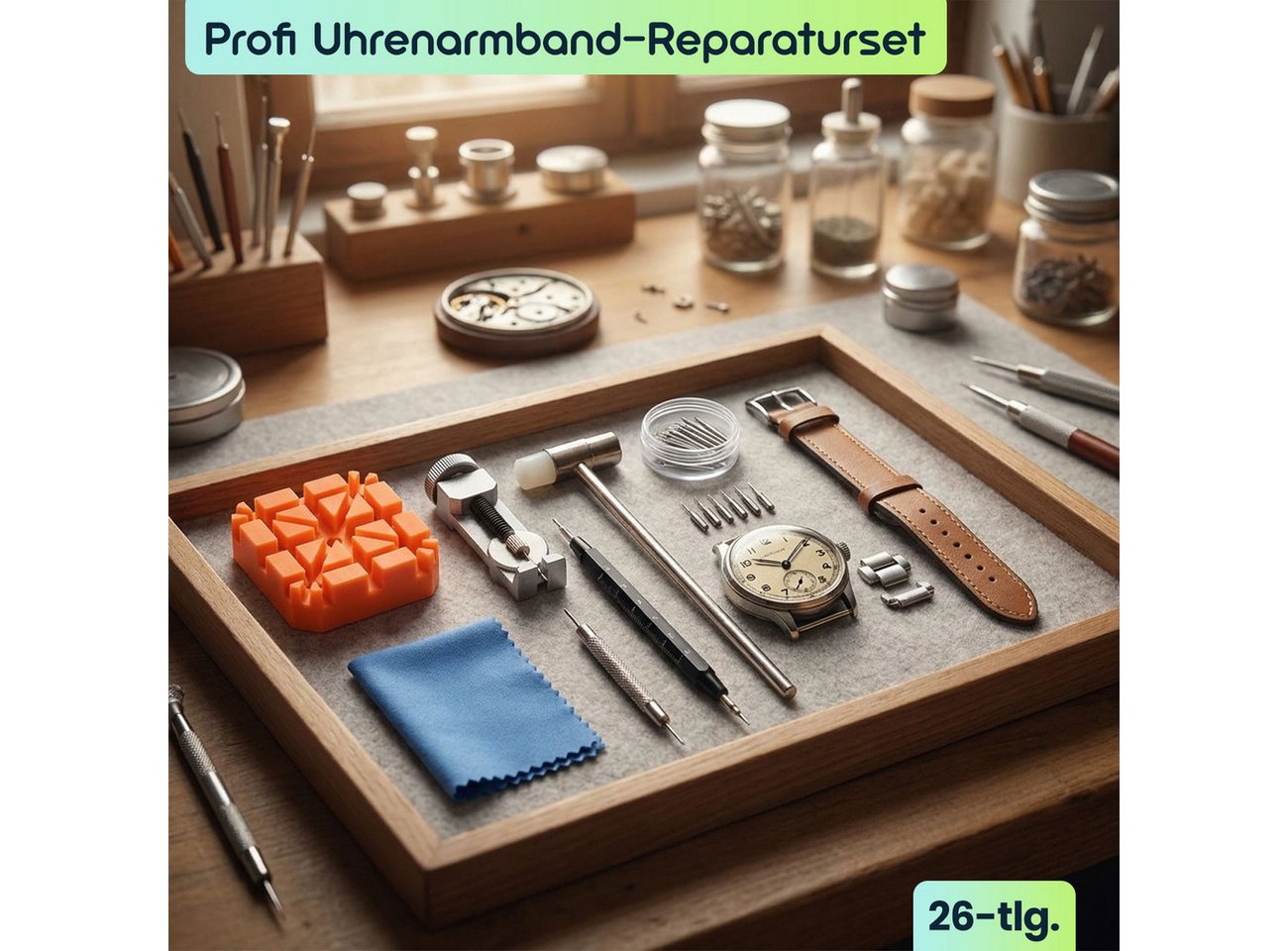 shop'n smile ideoon Reparatur-Set Profi Uhrenwerkzeug-Set (26-tlg), Armbandkürzer & Bandwechsel, 26-tlg., 26-tl. Uhrenwerkzeug-Set/Tasche für Bandwechsel & Filigranarbeiten Bild 4