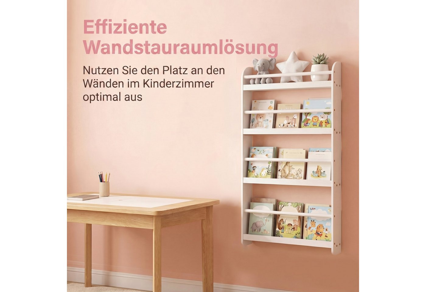 KOMFOTTEU Bücherregal Kinderbücherregal Kinderregal Wandregal, mit 4 Fächern, 56 x 12 x 107 cm