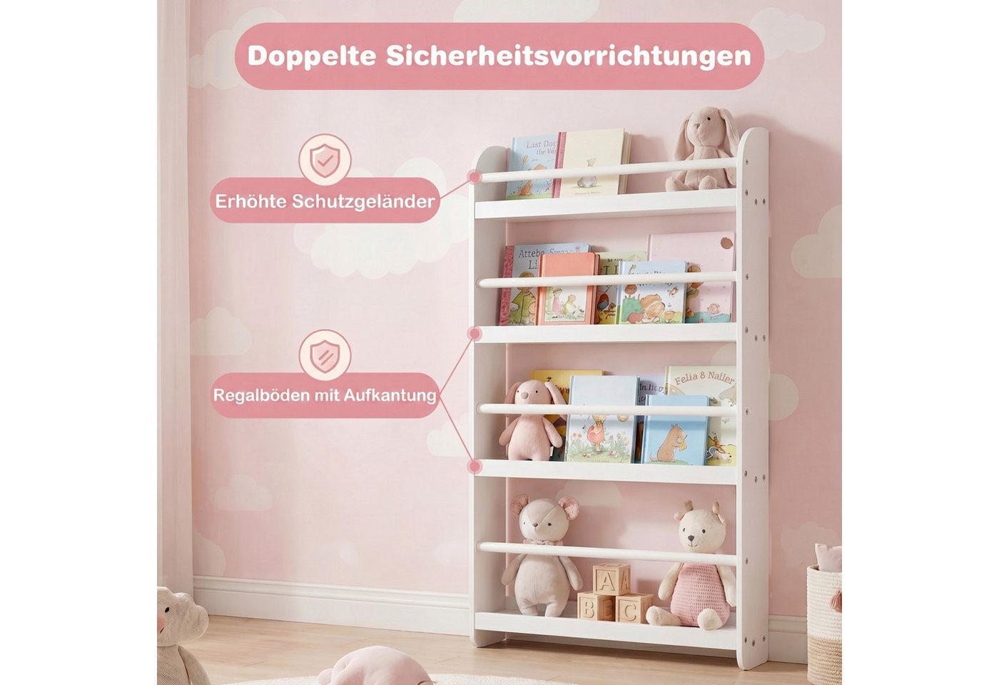KOMFOTTEU Bücherregal Kinderbücherregal Kinderregal Wandregal, mit 4 Fächern, 56 x 12 x 107 cm Bild 3