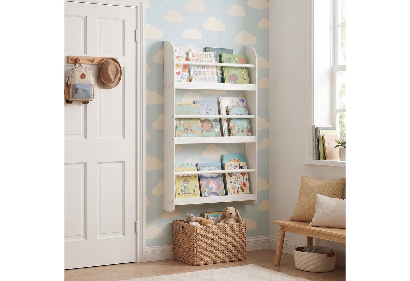 KOMFOTTEU Bücherregal Kinderbücherregal Kinderregal Wandregal, mit 4 Fächern, 56 x 12 x 107 cm Bild 4