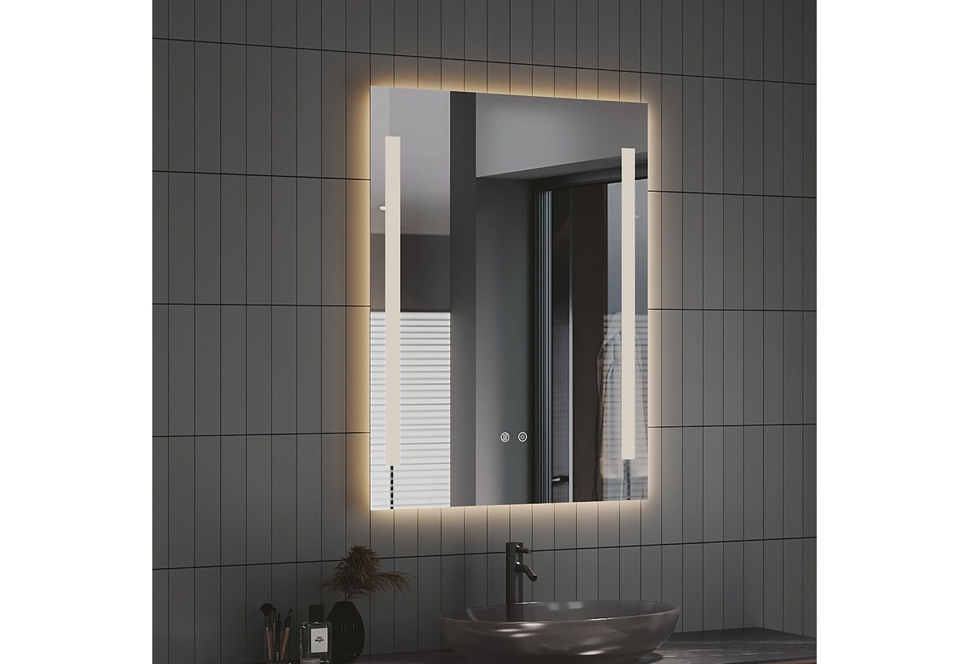 IMPTS Badspiegel Badezimmer Bad Wandspiegel mit LED Beleuchtung Beschlagfrei Dimmbar (Packung, Speicherfunktion, Beschlagfrei, Touch-Schalter, Energiesparend), Anti-Beschlag Memory Funktion Neutralweiß Horizontal/Vertikal Montage Bild 2