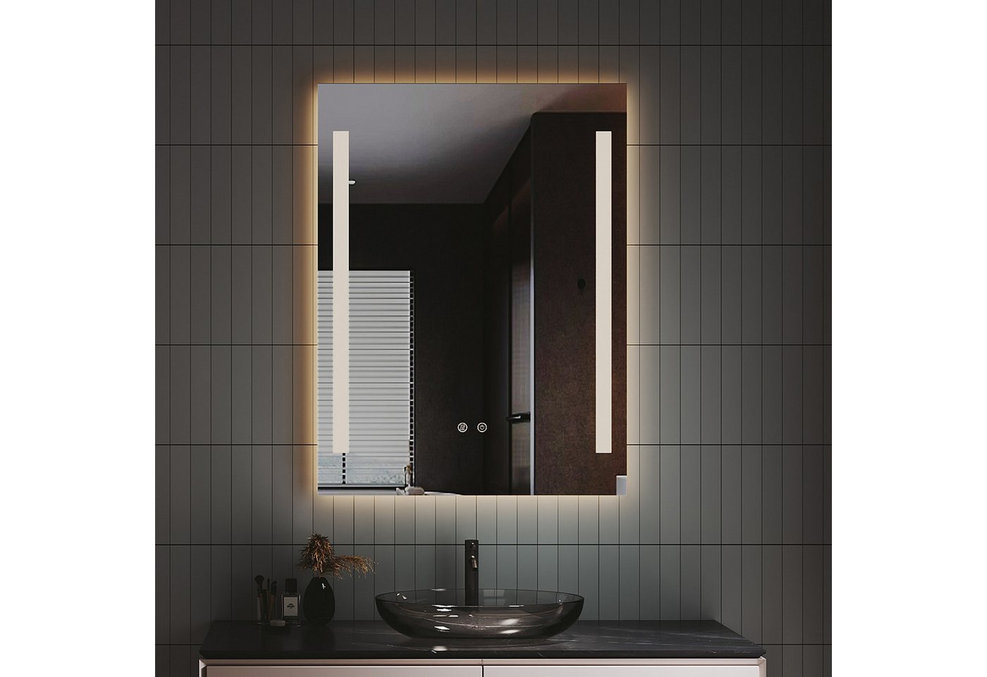 IMPTS Badspiegel Badezimmer Bad Wandspiegel mit LED Beleuchtung Beschlagfrei Dimmbar (Packung, Speicherfunktion, Beschlagfrei, Touch-Schalter, Energiesparend), Anti-Beschlag Memory Funktion Neutralweiß Horizontal/Vertikal Montage Bild 4