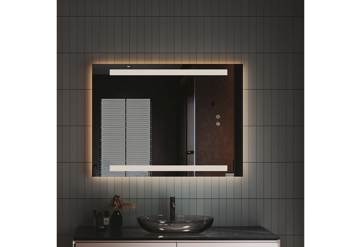 IMPTS Badspiegel Badezimmer Bad Wandspiegel mit LED Beleuchtung Beschlagfrei Dimmbar (Packung, Speicherfunktion, Beschlagfrei, Touch-Schalter, Energiesparend), Anti-Beschlag Memory Funktion Neutralweiß Horizontal/Vertikal Montage Bild 5