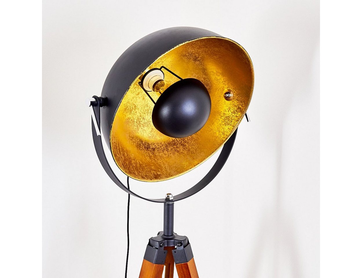 hofstein Stehlampe »Ghedi« Vintage Stehleuchte in Schwarz/Gold aus Metall, ohne Leuchtmittel, Gestell Holz in Weiß, Ø45cm, E27, verstellbare Bodenleuchte Bild 5