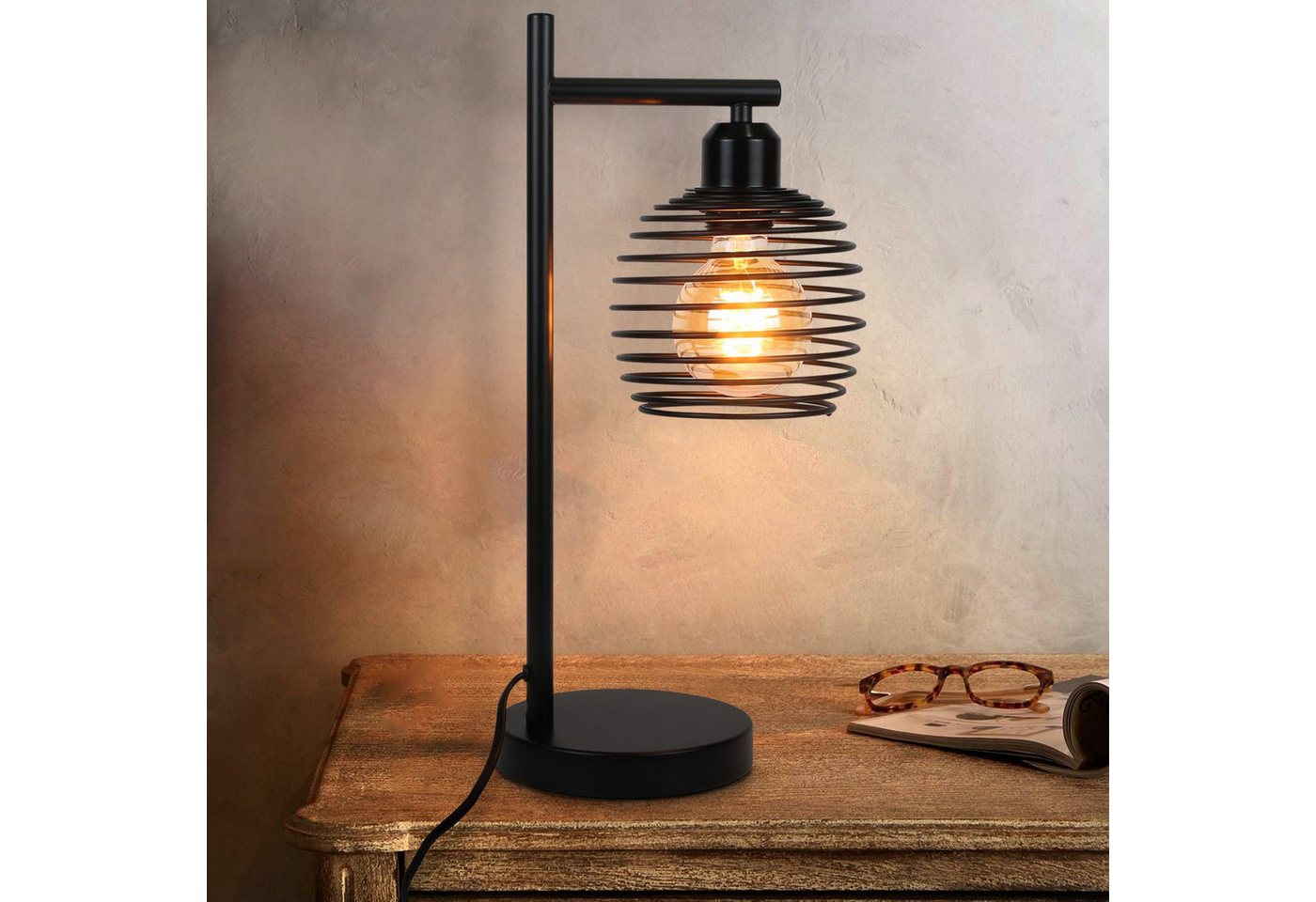 ZMH Tischleuchte Vintage Nachttischlampe E27 aus Metal Retro für Schreibtisch, inkl.Schalter, ohne Leuchtmittel, 1 flammig im Industrial Design aus Metall Bild 3