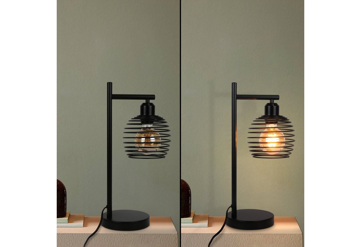 ZMH Tischleuchte Vintage Nachttischlampe E27 aus Metal Retro für Schreibtisch, inkl.Schalter, ohne Leuchtmittel, 1 flammig im Industrial Design aus Metall Bild 4