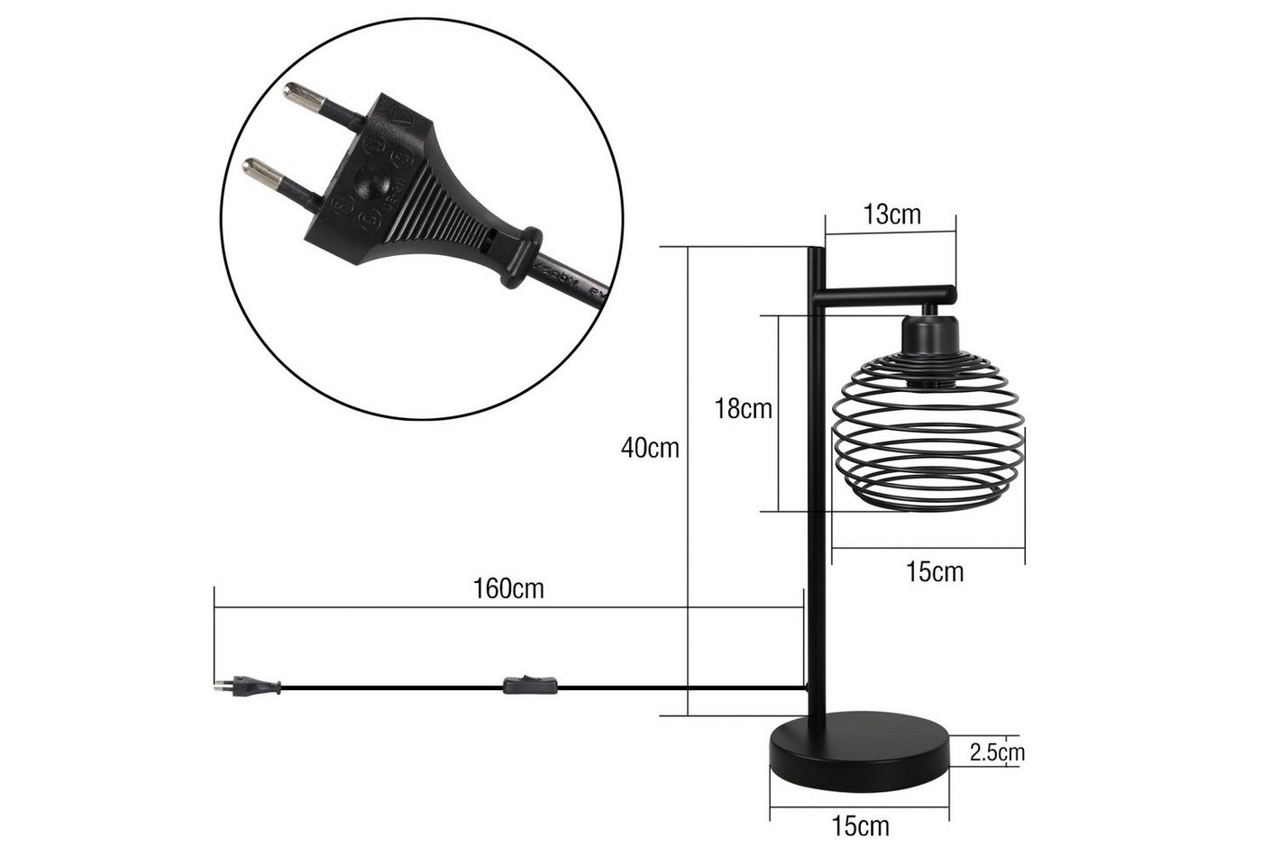 ZMH Tischleuchte Vintage Nachttischlampe E27 aus Metal Retro für Schreibtisch, inkl.Schalter, ohne Leuchtmittel, 1 flammig im Industrial Design aus Metall Bild 5