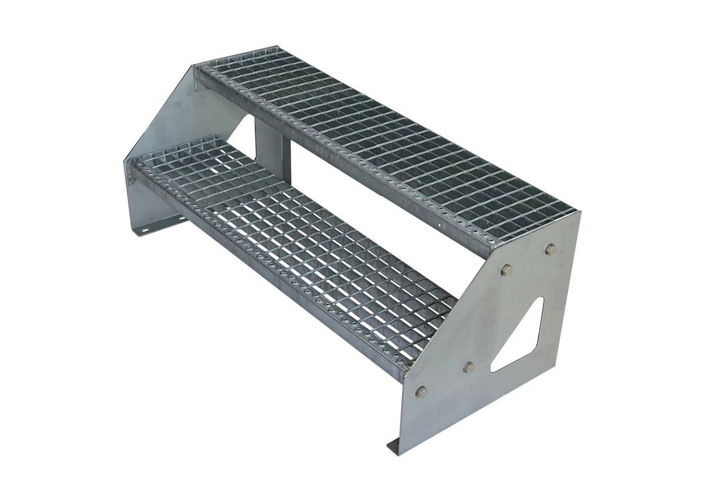 Kaminbau Mierzwa Außentreppe Premium Treppe Verzinkt Freistehend, für Geschosshöhen bis 38.00 cm, Stufen Gitterroststufen nach DIN 24531, (Höhe 38 cm, Breite wählbar aus 60, 80, 100, 120, 140 cm), Gartentreppe Stahltreppe Wetterfest Rostfrei Feuer-Verzinkt Rutschfest Bild 4