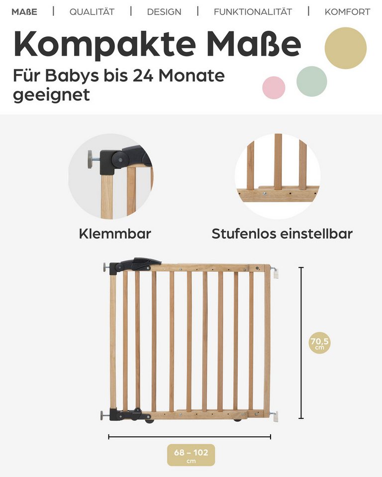 Geuther Türschutzgitter 2714 aus Holz – Klemmen oder Schwenken – 68–102 cm, auch als Treppenschutzgitter verwendbar Bild 2