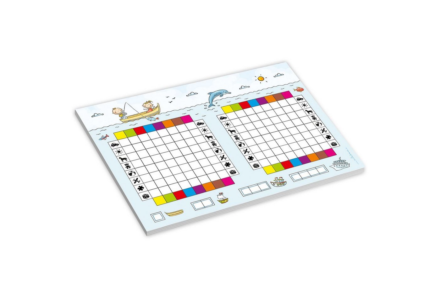 nikima Packpapier Spielblock Schiffe versenken JUNIOR, Reisespiel Flottenmanöver 2er Set A5