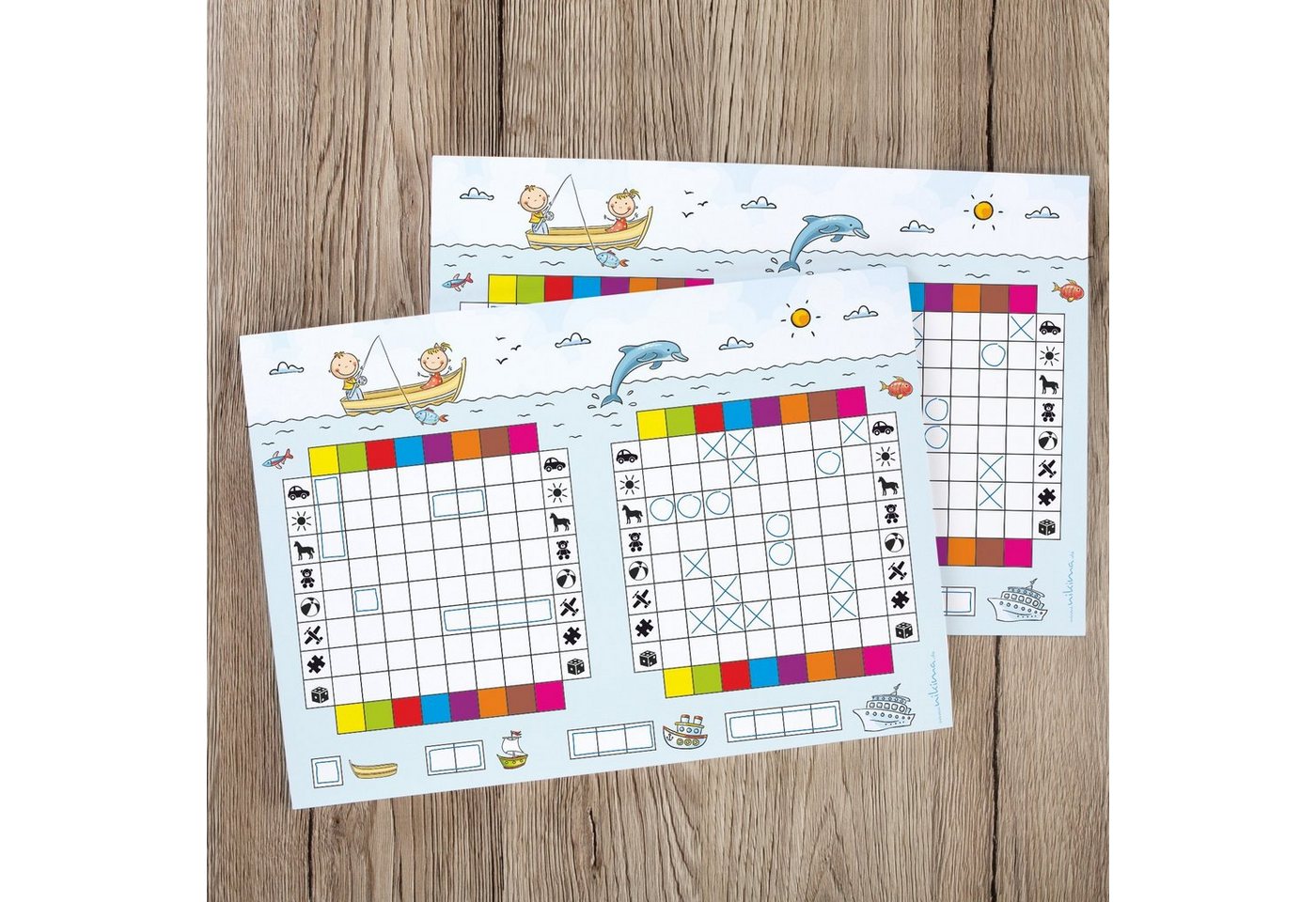 nikima Packpapier Spielblock Schiffe versenken JUNIOR, Reisespiel Flottenmanöver 2er Set A5 Bild 5