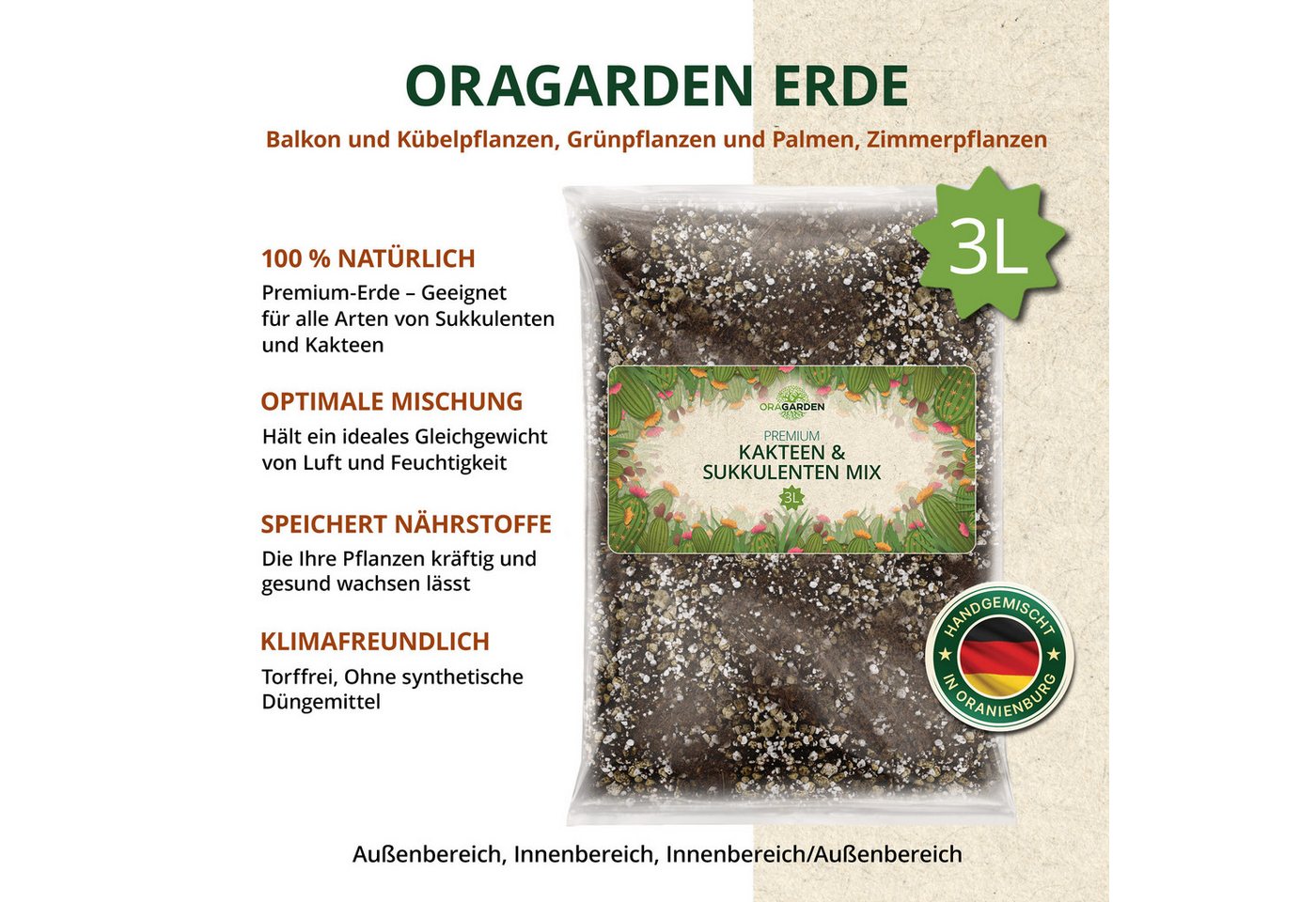 OraGarden Spezialerde Kakteen & Sukkulenten Erde, mit Wurmhumus Bild 2