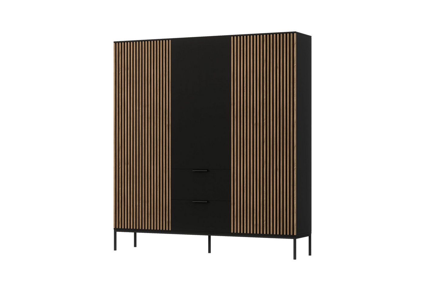 MOEBLO Drehtürenschrank Schrank Meteor 185 (Kleiderschrank Drehtürenschrank mit Schubladen Falttürenschrank 2-türig Schrank mit Einlegeböden und Kleiderstange Garderobe Schrank Schlafzimmer, artisan / schwarz) (HxTxB):200x60x185 cm Bild 2