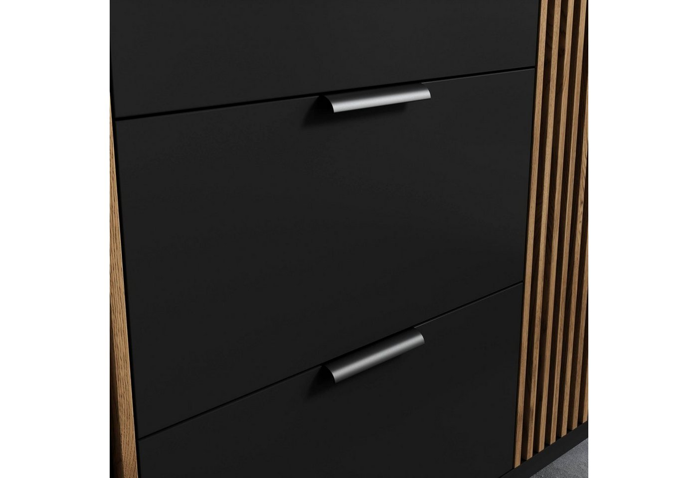 MOEBLO Drehtürenschrank Schrank Meteor 185 (Kleiderschrank Drehtürenschrank mit Schubladen Falttürenschrank 2-türig Schrank mit Einlegeböden und Kleiderstange Garderobe Schrank Schlafzimmer, artisan / schwarz) (HxTxB):200x60x185 cm Bild 5