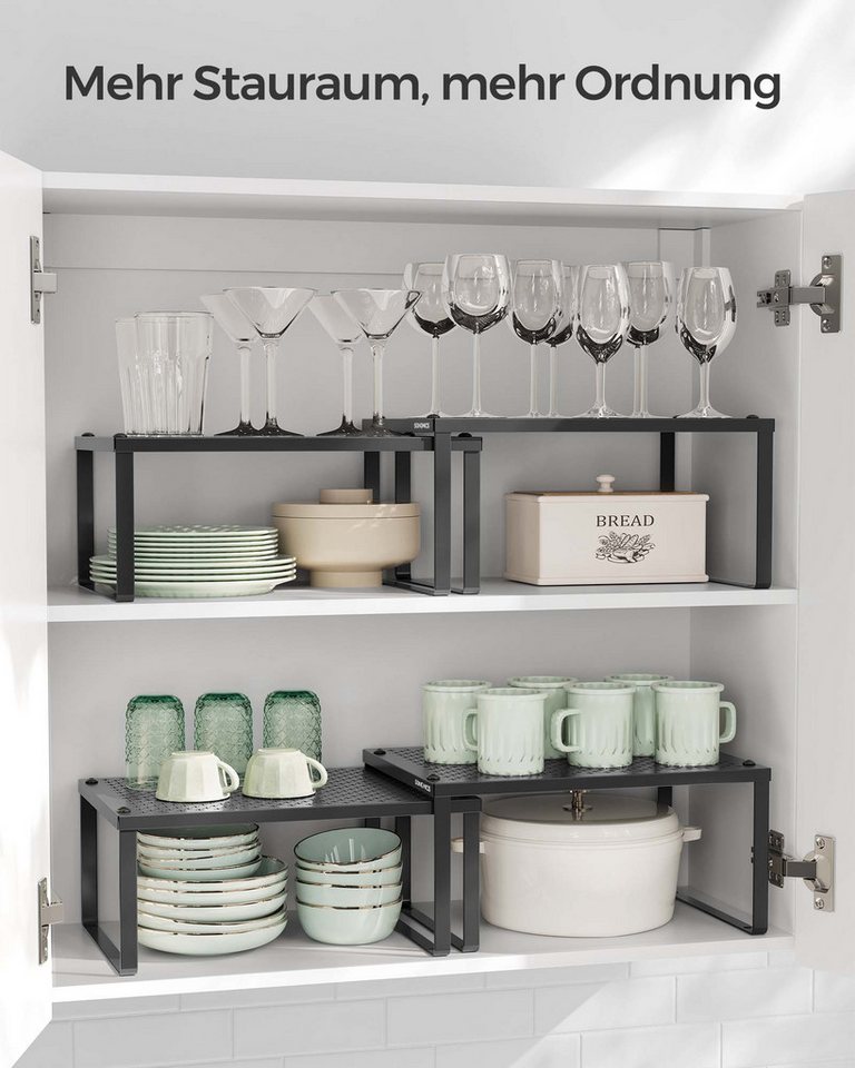 SONGMICS Gewürzregal Küchen-Organizer, 4-tlg., Gewürzhalter, erweiterbar, stapelbar, 2/4er Set