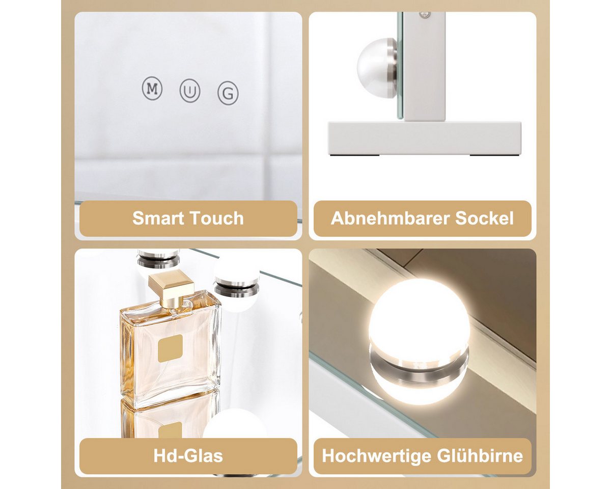 MCURO Kosmetikspiegel Hollywood Schminkspiegel mit Beleuchtung und USB, 10X Vergrößerung (58x46cm, Memory-Funktion, Dimmbare Leuchten, 3 Lichtmodi), Schminkspiegel 14 Sonder-LED & USB-Ladeport, für Schminktisch,Kosmetik