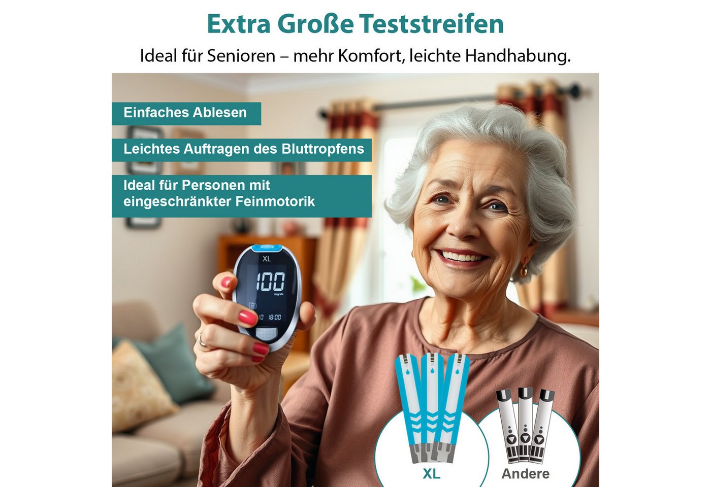GlucoCheck Blutzucker-Teststreifen GlucoCheck XL Blutzuckerteststreifen, 50 Stück, 50-tlg.