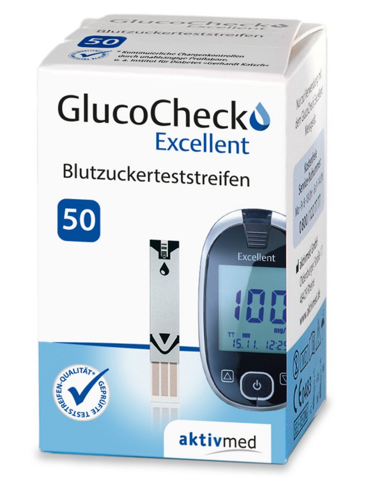 GlucoCheck Blutzucker-Teststreifen GlucoCheck Excellent Blutzuckerteststreifen, 50 Stück, 50-tlg.