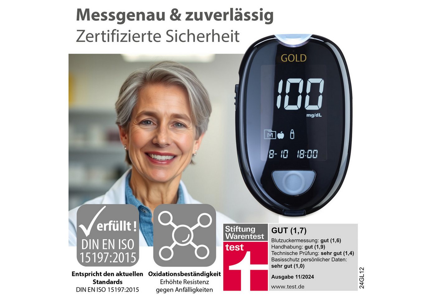 GlucoCheck Blutzucker-Teststreifen GlucoCheck GOLD Blutzuckerteststreifen, 200 Stück, 200-tlg.