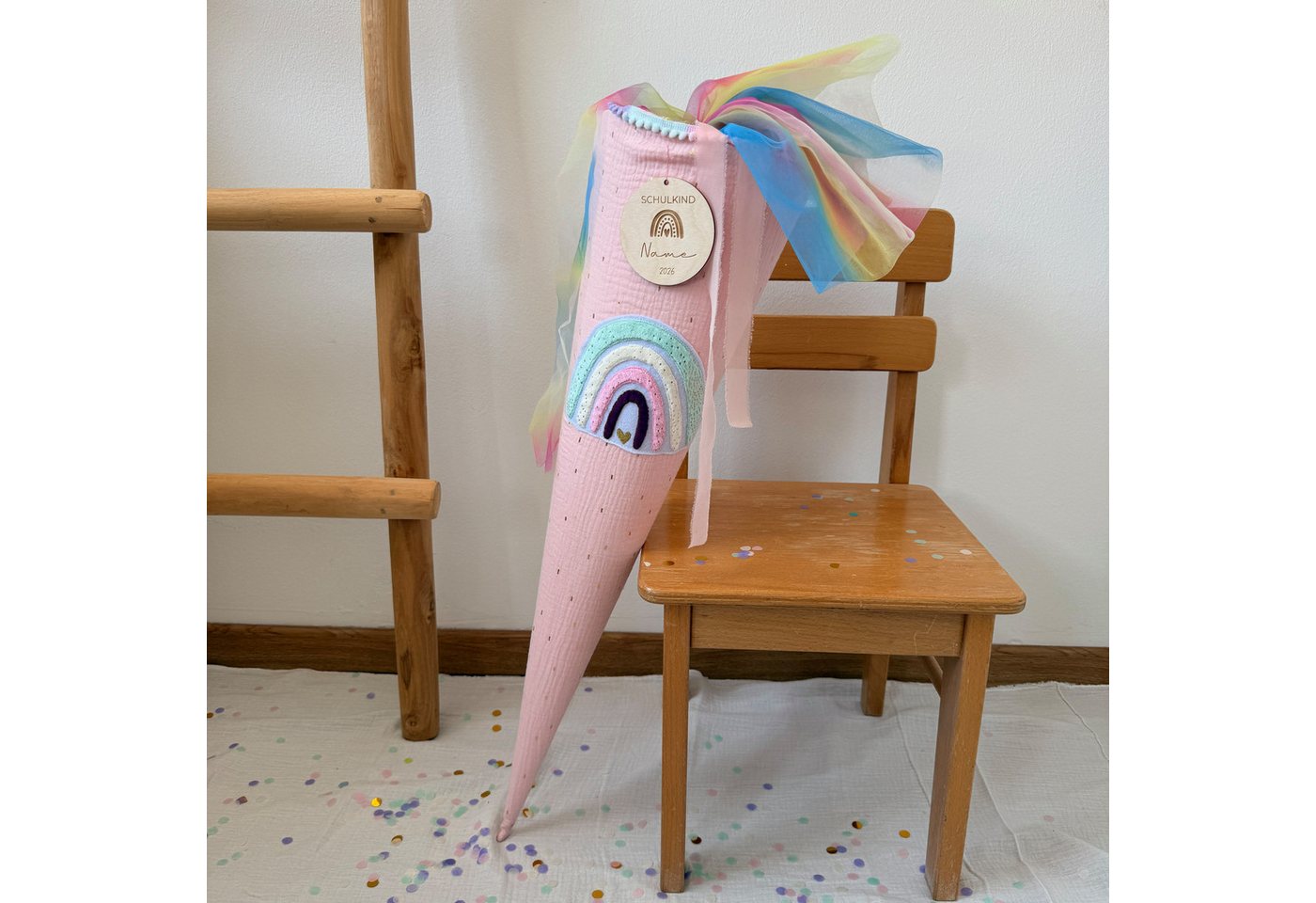 LittleANTunique Schultüte SCHULTÜTE ZUCKERTÜTE ROSA GLITZER RAINBOW, Mit Namen personalisierbar