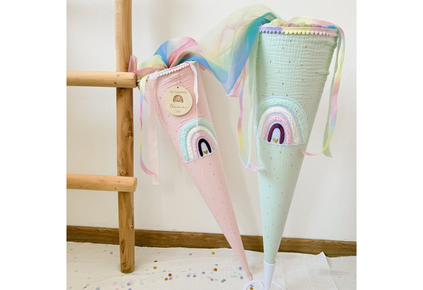 LittleANTunique Schultüte SCHULTÜTE ZUCKERTÜTE ROSA GLITZER RAINBOW, Mit Namen personalisierbar Bild 2