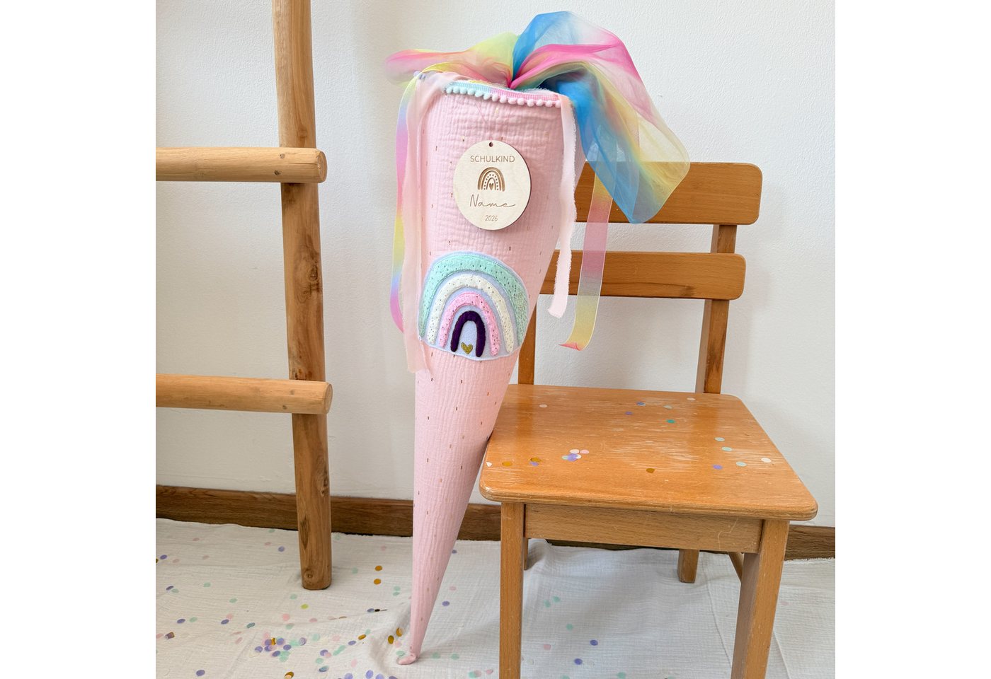 LittleANTunique Schultüte SCHULTÜTE ZUCKERTÜTE ROSA GLITZER RAINBOW, Mit Namen personalisierbar Bild 3