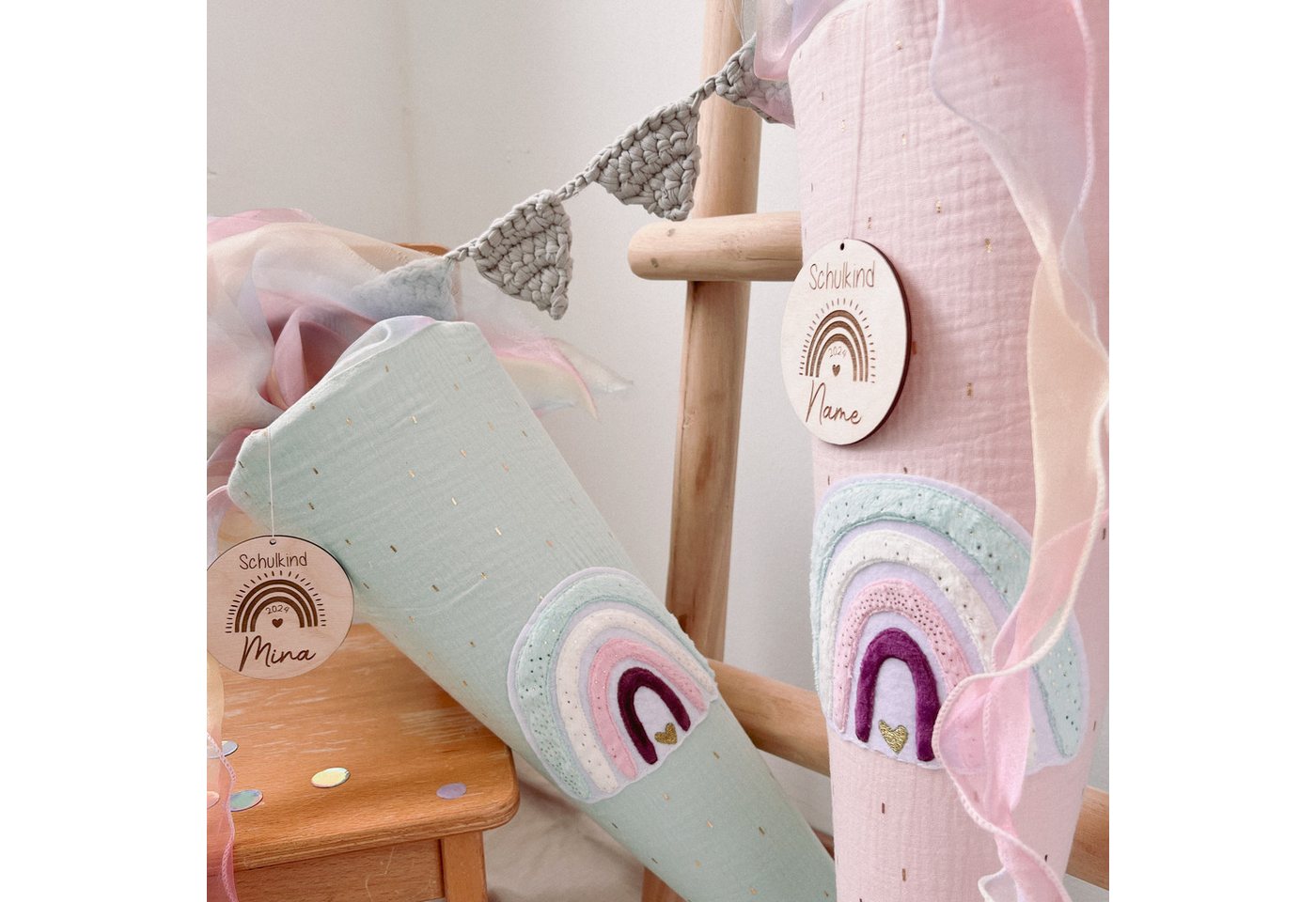 LittleANTunique Schultüte SCHULTÜTE ZUCKERTÜTE ROSA GLITZER RAINBOW, Mit Namen personalisierbar Bild 4