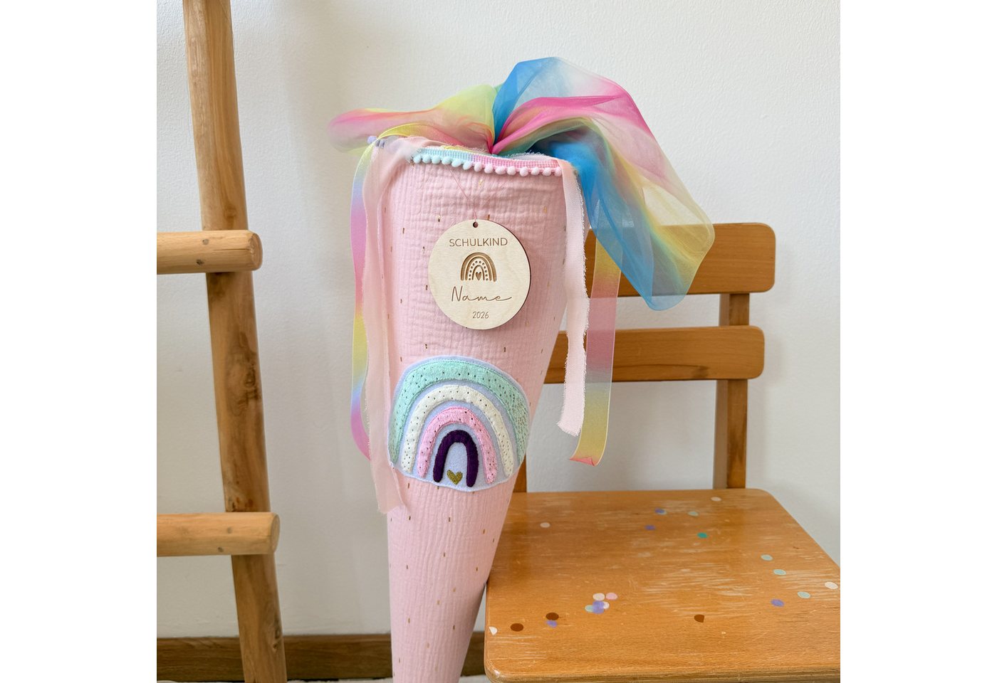 LittleANTunique Schultüte SCHULTÜTE ZUCKERTÜTE ROSA GLITZER RAINBOW, Mit Namen personalisierbar Bild 5
