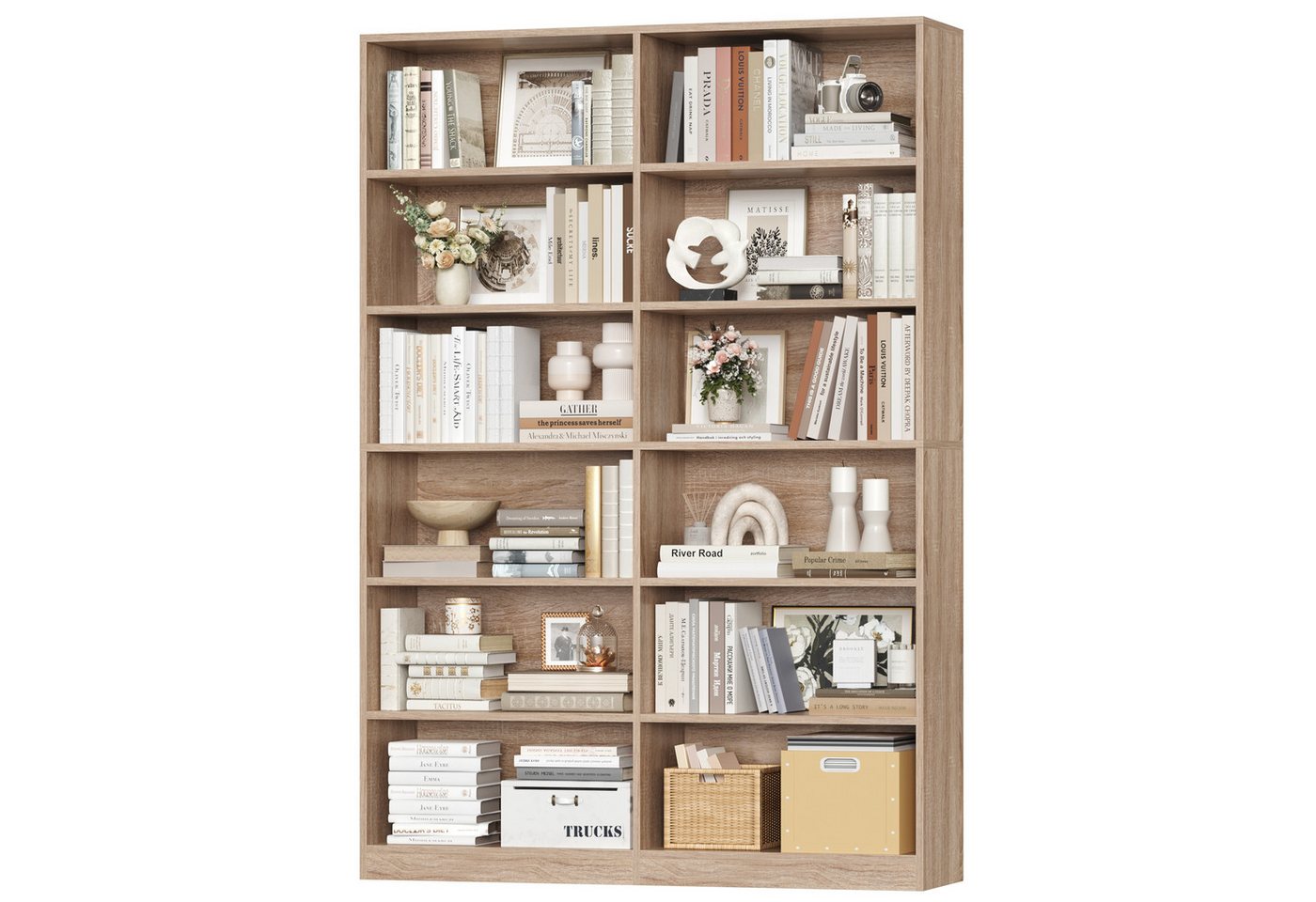 Homfa Bücherregal 188,7cm Standregal Büroregal Raumteiler, mit 12 Fächern, Holz, 120x30x188,7cm, Eiche