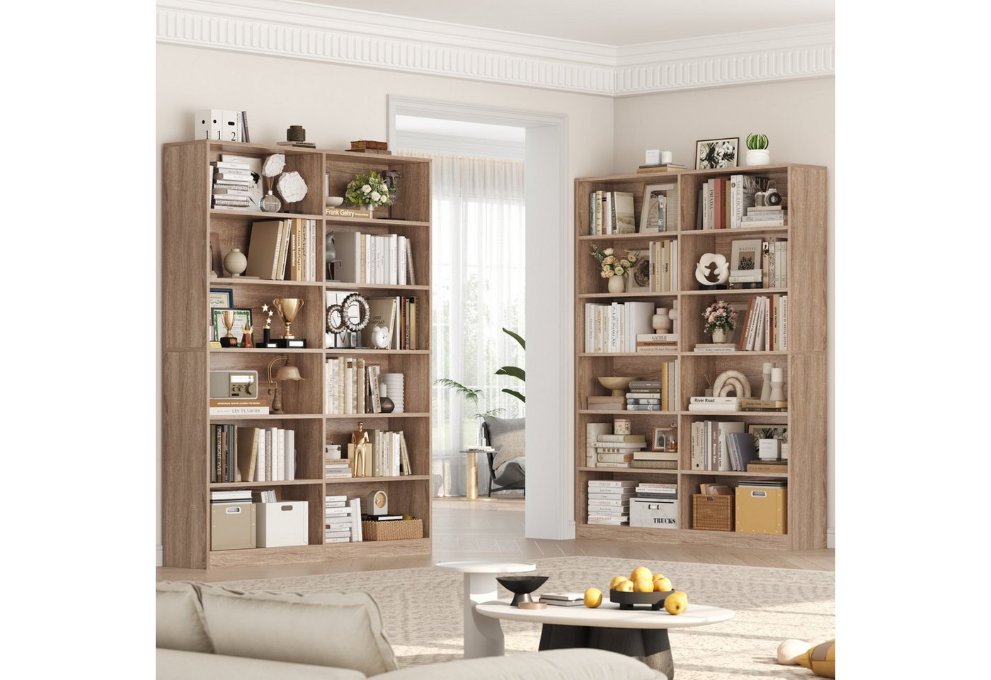 Homfa Bücherregal 188,7cm Standregal Büroregal Raumteiler, mit 12 Fächern, Holz, 120x30x188,7cm, Eiche Bild 2