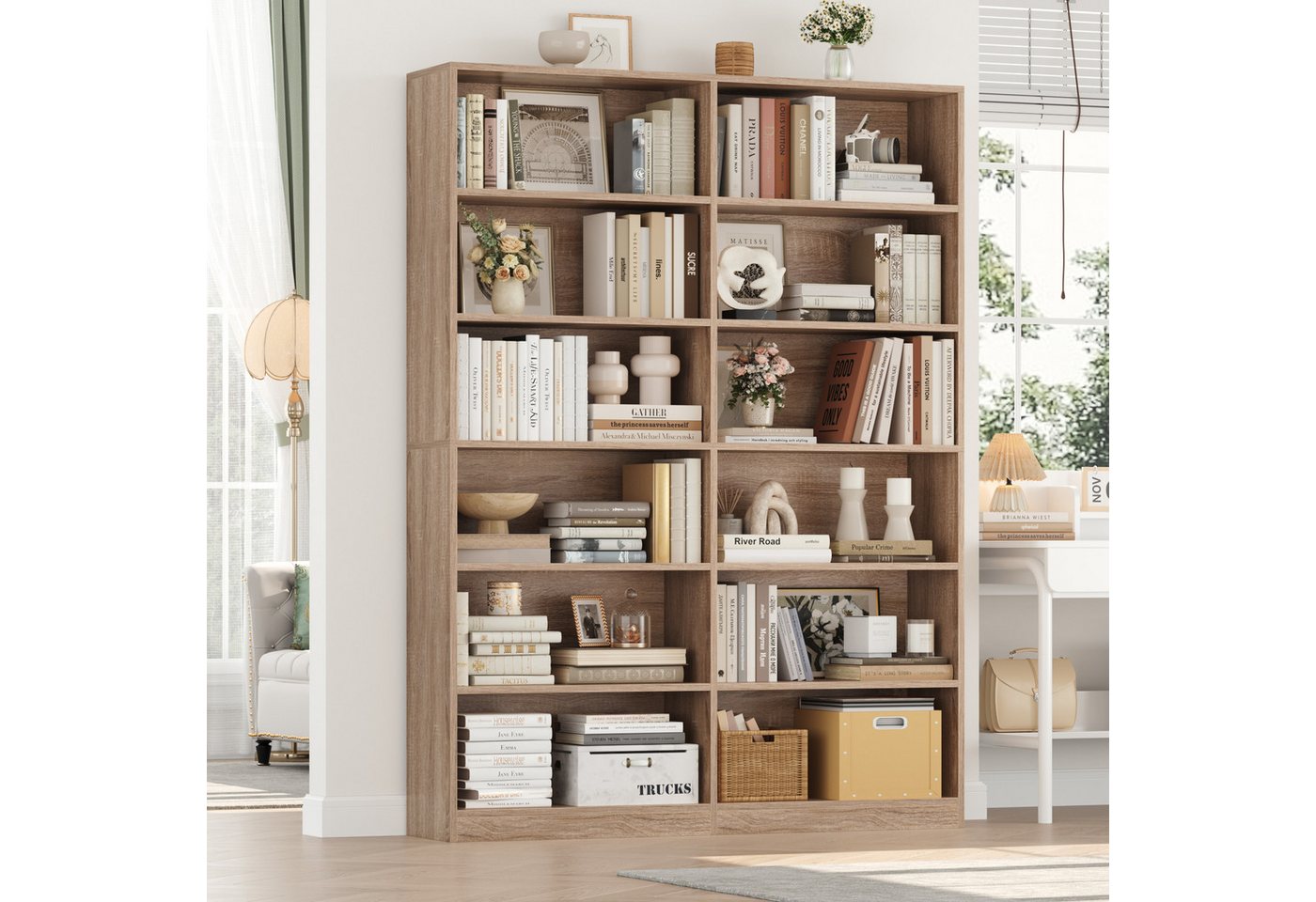 Homfa Bücherregal 188,7cm Standregal Büroregal Raumteiler, mit 12 Fächern, Holz, 120x30x188,7cm, Eiche Bild 4