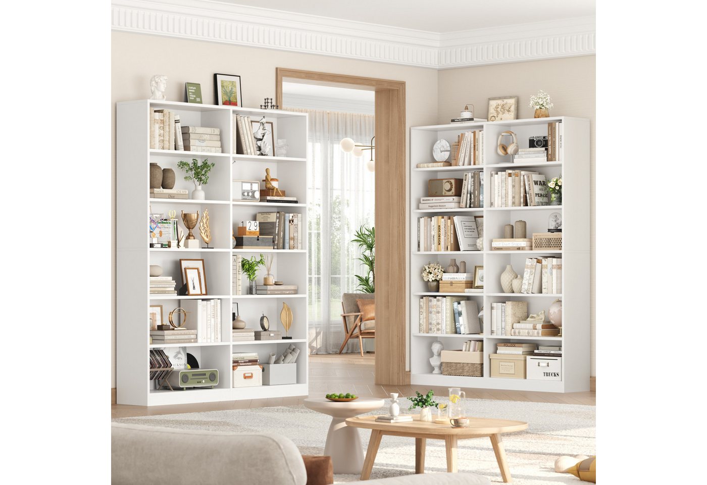Homfa Bücherregal 188,7cm Standregal Büroregal Raumteiler, mit 12 Fächern, Holz, 120x30x188,7cm, Weiß