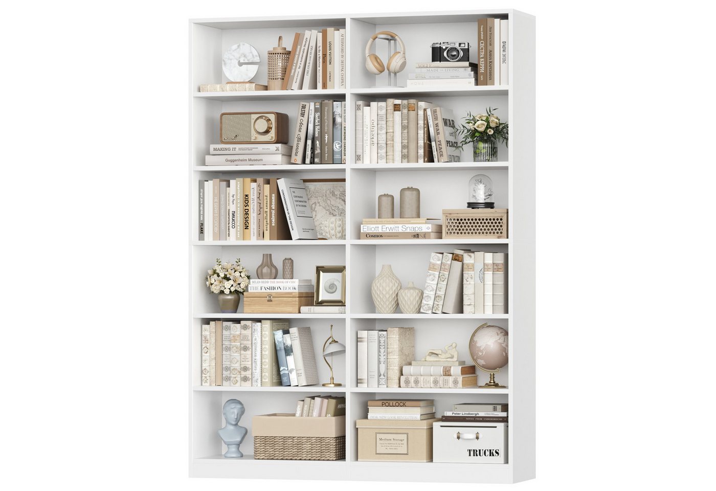 Homfa Bücherregal 188,7cm Standregal Büroregal Raumteiler, mit 12 Fächern, Holz, 120x30x188,7cm, Weiß Bild 2