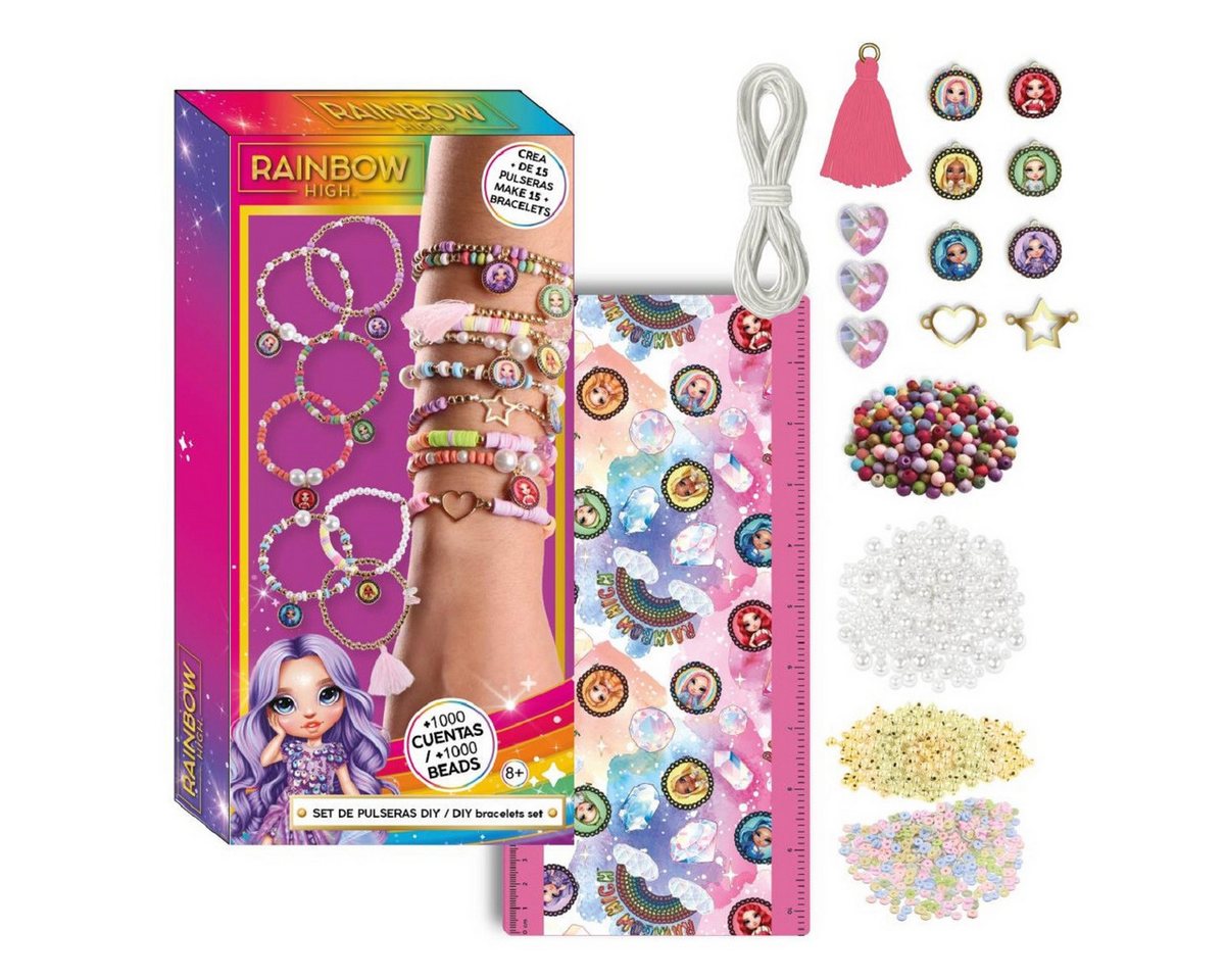 Rainbow High Kreativset DIY Schmuck-Bastelset für Kinder mit Armbändern und Perlen