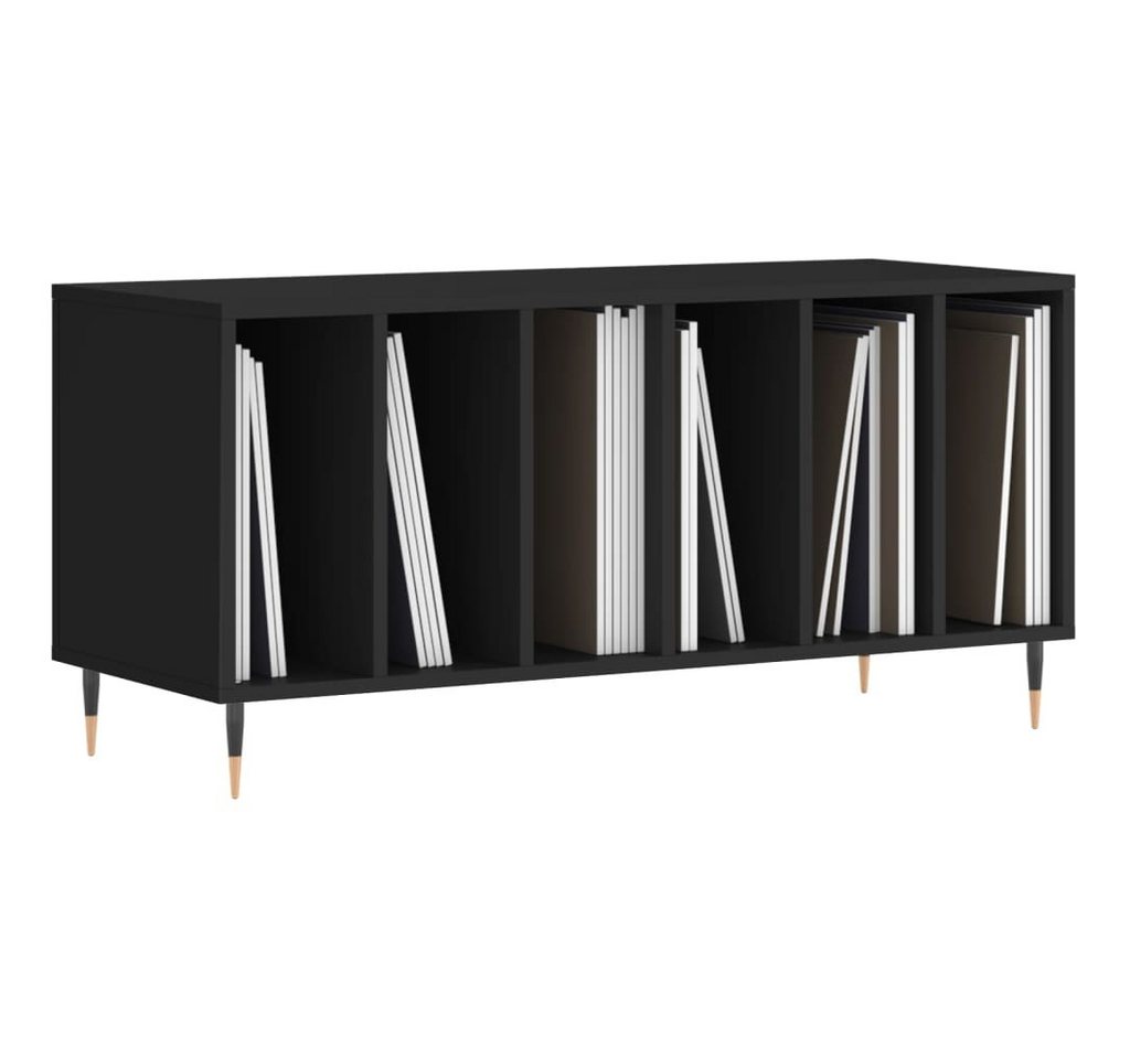 furnicato Media-Regal Schallplattenschrank 100x38x48 cm Schwarz aus Holzwerkstoff und Eisen, 1-tlg., LP-Regal mit Ablagefläche für Plattenspieler und stabilen Beinen