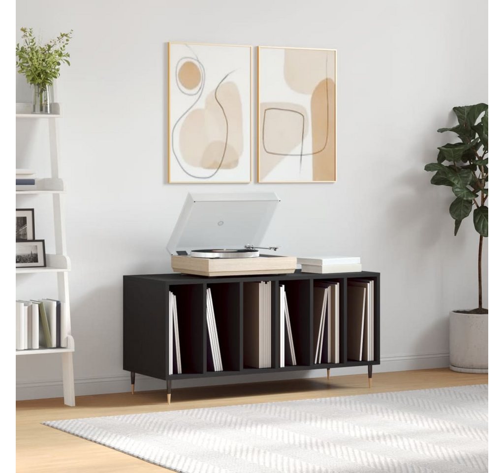 furnicato Media-Regal Schallplattenschrank 100x38x48 cm Schwarz aus Holzwerkstoff und Eisen, 1-tlg., LP-Regal mit Ablagefläche für Plattenspieler und stabilen Beinen Bild 3