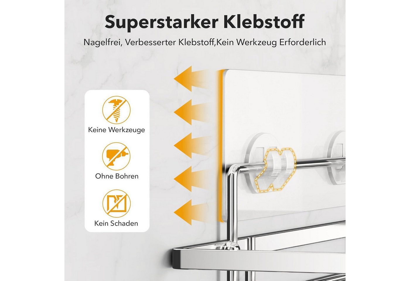 LuxusKollektion Duschablage Duschablage ohne Bohren 2 Duschregal Klebeflächen Silber