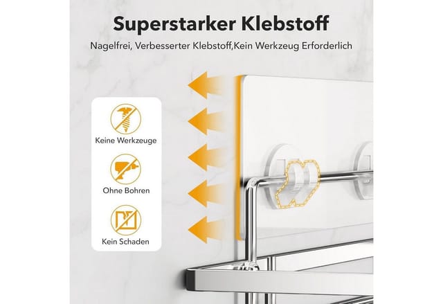 LuxusKollektion Duschablage Duschablage ohne Bohren 2 Duschregal Klebeflächen Silber
