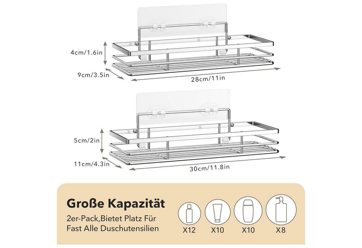 LuxusKollektion Duschablage Duschablage ohne Bohren 2 Duschregal Klebeflächen Silber Bild 3