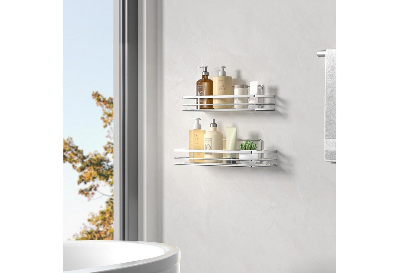 LuxusKollektion Duschablage Duschablage ohne Bohren 2 Duschregal Klebeflächen Silber Bild 4