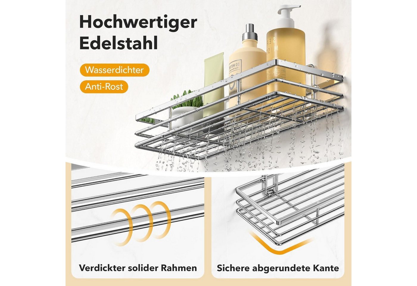 LuxusKollektion Duschablage Duschablage ohne Bohren 2 Duschregal Klebeflächen Silber Bild 5
