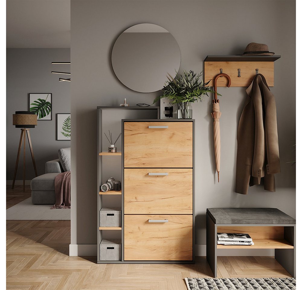 Vicco Schuhkipper Orlando, Goldkraft Eiche/Anthrazit, 80 x 128.3 cm mit 3 Klappfächern (1 St)