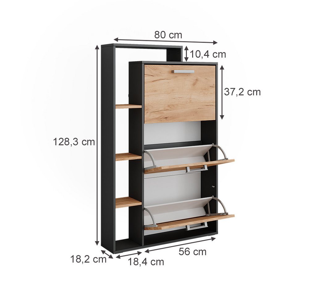 Vicco Schuhkipper Orlando, Goldkraft Eiche/Anthrazit, 80 x 128.3 cm mit 3 Klappfächern (1 St) Bild 3
