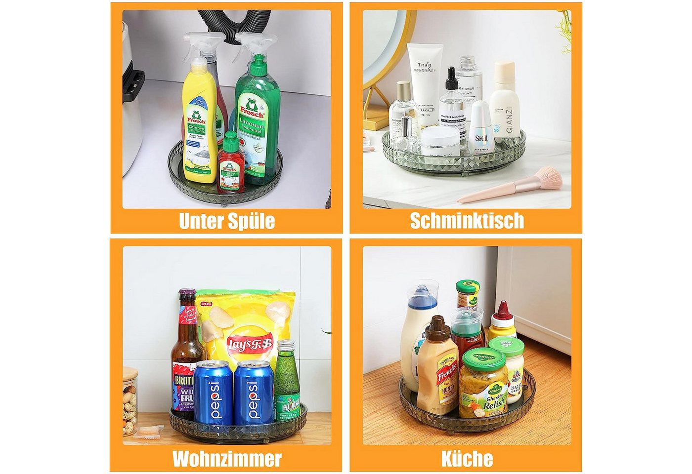 TUWENA Gewürzregal Gewürzregal Drehplatte, Drehbares Organizer für Gewürze, Backzutaten, 1-tlg., Kühlschrank, Küche