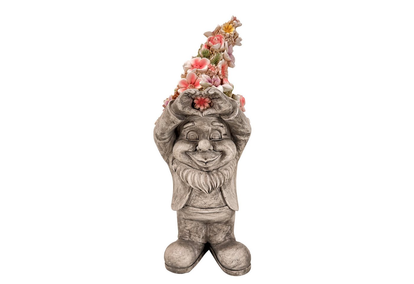 Online-Fuchs Gartenfigur für draußen - Gartenzwerg, Wichtel mit Blumenmütze - 39 cm groß, aus langlebigem Kunstharz gefertigt, wetterfest - Gartendeko